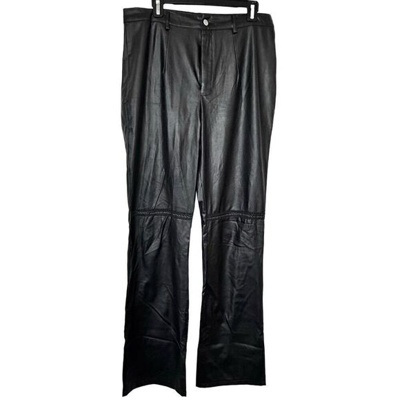 PrettyLittleThing High Rise Embroidered Seam Vegan Leather Pants Black Size 12 - Picture 1 of 6